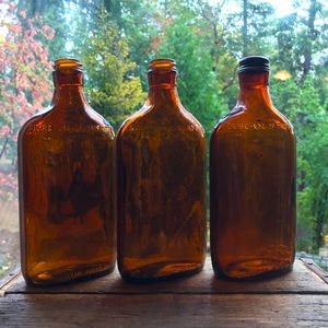 3 Vintage Whiskey Bottles 1935-1964 One Pint Amber Liquor Flasks